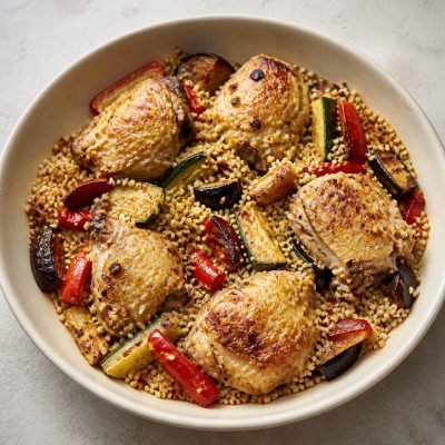 Hummus and Couscous Chicken Traybake