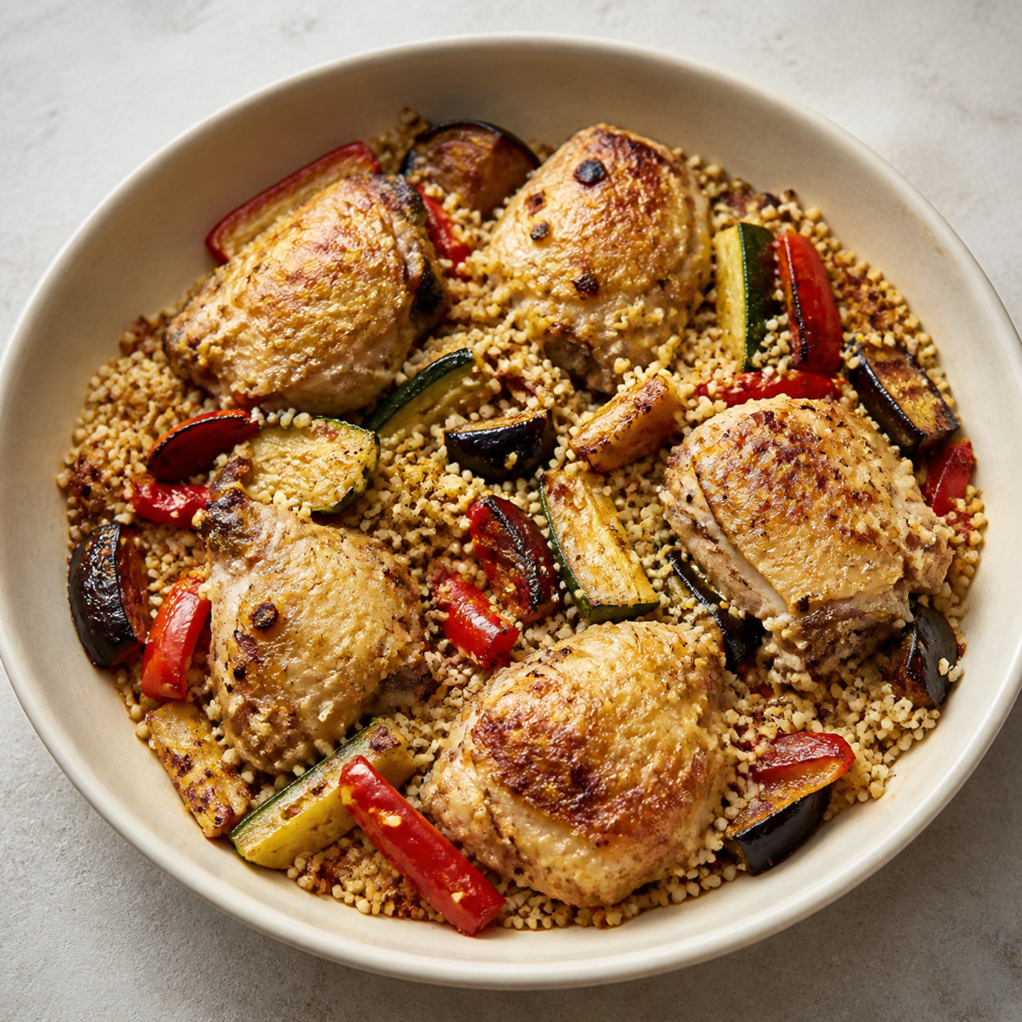 Hummus and Couscous Chicken Traybake